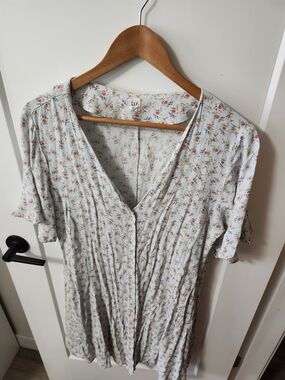 GAP 100% Viscose Light Blue Floral Button-Front Summer Dress